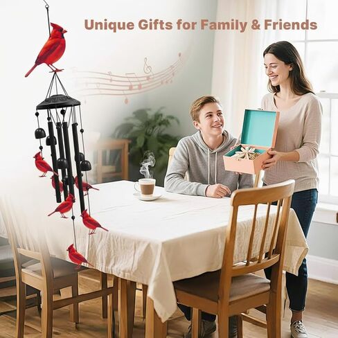 Cardinal Wind Chimes for Outside, Black Metal Windchimes with Red Cardinal Birds, Garden Yard Decor, Memorial Gift, Durable Outdoor Chimes (A) in Saudi Arabia