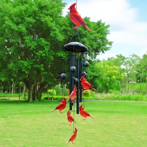 Cardinal Wind Chimes for Outside, Black Metal Windchimes with Red Cardinal Birds, Garden Yard Decor, Memorial Gift, Durable Outdoor Chimes (A) in Saudi Arabia