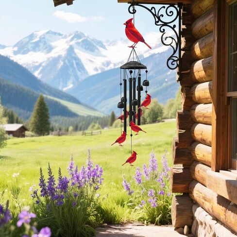 Cardinal Wind Chimes for Outside, Black Metal Windchimes with Red Cardinal Birds, Garden Yard Decor, Memorial Gift, Durable Outdoor Chimes (A) in Saudi Arabia