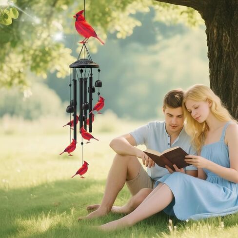 Cardinal Wind Chimes for Outside, Black Metal Windchimes with Red Cardinal Birds, Garden Yard Decor, Memorial Gift, Durable Outdoor Chimes (A) in Saudi Arabia