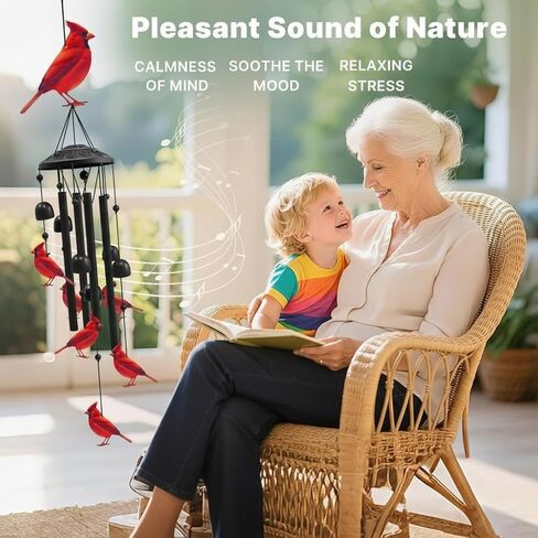 Cardinal Wind Chimes for Outside, Black Metal Windchimes with Red Cardinal Birds, Garden Yard Decor, Memorial Gift, Durable Outdoor Chimes (A) in Saudi Arabia
