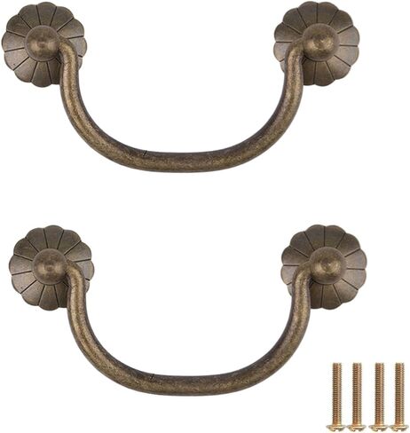 KEXYOAN Drawer Handles 2-Pack All-Copper Retro Kitchen Cabinet Desk Wooden Box Hardware Brass(Vintage Brass,Hole Center 66mm) in Kuwait
