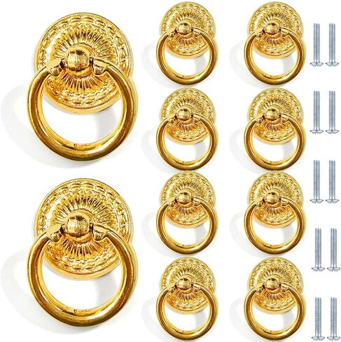 KEXYOAN Drawer Knobs 10 Pcs Vintage Drop Ring Knob Pulls Antique Bronze Pendant Dresser Handle Suitable for Cabinets Wardrobe Doors Nightstands Cabinet Hardware(Bronze 51x36mm) in Kuwait