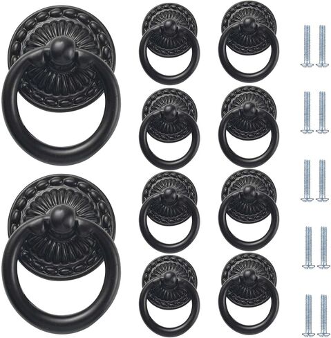 KEXYOAN Drawer Knobs 10 Pcs Vintage Drop Ring Knob Pulls Antique Bronze Pendant Dresser Handle Suitable for Cabinets Wardrobe Doors Nightstands Cabinet Hardware(Bronze 51x36mm) in Kuwait