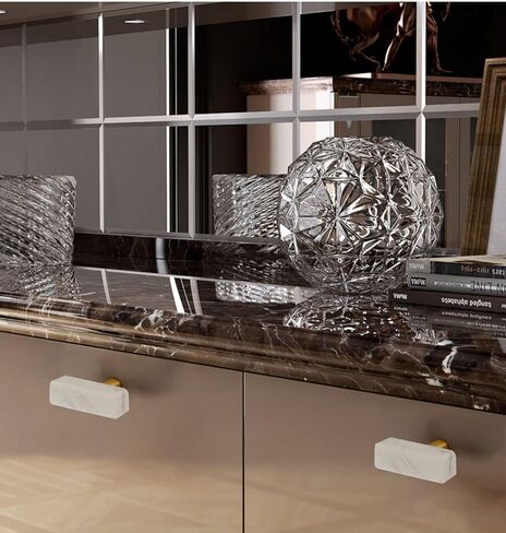 KEXYOAN مقبض مقابض أدراج 6 عبوات نحاس رخامي مربع أسود كريستال خزانة باب خزانة ملابس مقبض 130 مم (فتحة واحدة بيضاء) in Kuwait