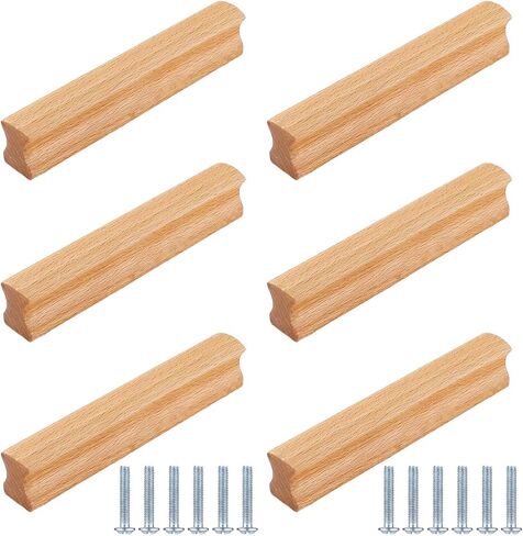 KEXYOAN Door Knobs for Drawers 6 Pack Wooden Drawer Pulls Cabinet Round Handles Suitable for Kitchen Wine Cabinets Dresser Wardrobes(Beech,Hole Center 96mm/3.75 inches) in Kuwait