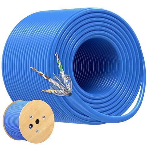 Cable Matters [UL Listed] 10Gbps in-Wall (CM) Rated 23AWG Bare Copper Shielded Cat 6A Cable - 500ft, Solid, S/STP, S/FTP Shielded Cat6a Bulk Ethernet Cable, Cat6a Ethernet Cord, Blue in Kuwait