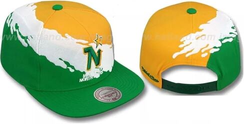 North Stars 'Paintbrush Snapback' Gold-White-Green Hats by Mitchell & Ness in Saudi Arabia
