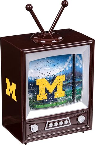 NCAA University of Michigan Snow Globe Lantern, Vintage TV Water Globe with Lights & Swirling Glitter, Battery Operated Christmas Tabletop Decoration, College Sports Gift for Men & Women Fans in Saudi Arabia