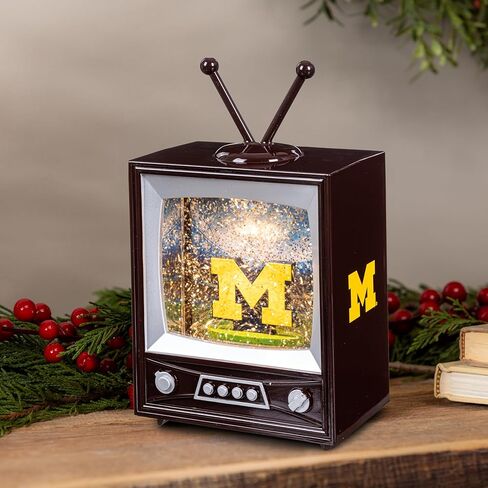 NCAA University of Michigan Snow Globe Lantern, Vintage TV Water Globe with Lights & Swirling Glitter, Battery Operated Christmas Tabletop Decoration, College Sports Gift for Men & Women Fans in Saudi Arabia