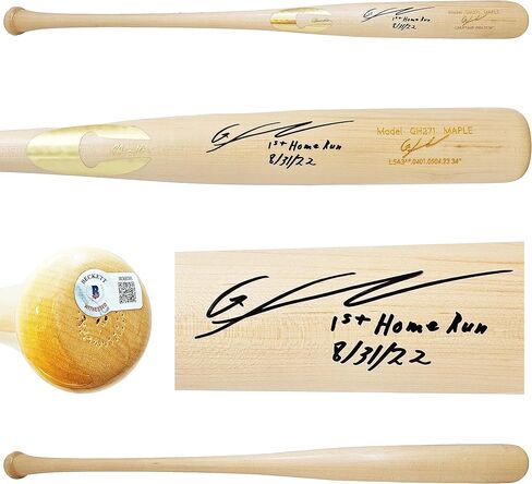غونار هندرسون موقعة من لاعب تشاندلر الشقراء موديل بات أوريولز "1st Homerun 8/31/22" Beckett BAS Witness in Saudi Arabia