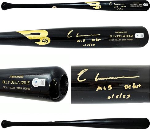 Elly De La Cruz Autographed Black Player Model Bat Reds "M.L.B Debut 6/6/23" Beckett BAS Witness in Saudi Arabia