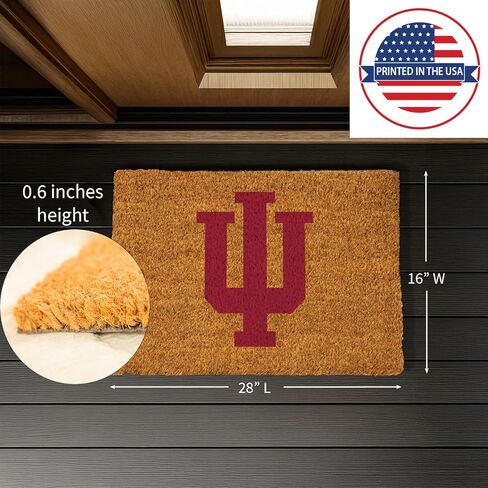 NCAA Indiana University Coir Door Mat, Indoor and Outdoor Entryway, 28 x 16 Inches Non Slip Back Welcome Floor Mats for Muddy Dog Paws, Weather-Resistant Front Door Entrance Home Décor in Saudi Arabia