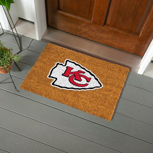 ممسحة أرجل من ألياف جوز الهند الطبيعية من NFL Kansas City Chiefs، شعار الفريق الرسمي بالألوان الكاملة، 28 × 16 بوصة، ظهر غير قابل للانزلاق، سجادات أرضية للترحيب بالباب الأمامي، ديكور منزلي لمدخل داخلي وخارجي in Saudi Arabia