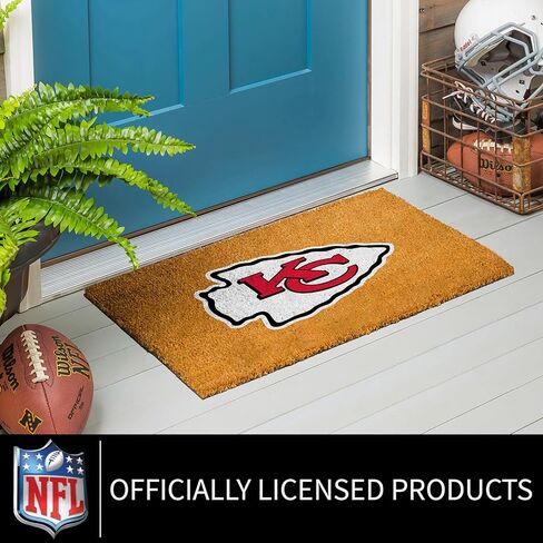 ممسحة أرجل من ألياف جوز الهند الطبيعية من NFL Kansas City Chiefs، شعار الفريق الرسمي بالألوان الكاملة، 28 × 16 بوصة، ظهر غير قابل للانزلاق، سجادات أرضية للترحيب بالباب الأمامي، ديكور منزلي لمدخل داخلي وخارجي in Saudi Arabia