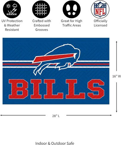 ممسحة مدخل فريق سبورتس أمريكا NFL | 28 × 16 بوصة | فتحة متقاطعة منقوشة | دعم غير قابل للانزلاق | ديكور المنزل الداخلي والخارجي (بافالو بيلز) in Kuwait