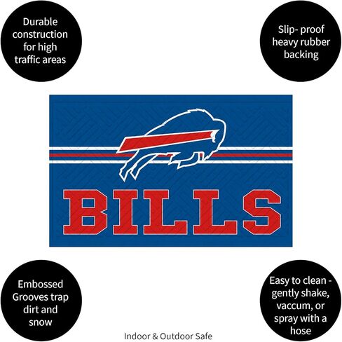ممسحة مدخل فريق سبورتس أمريكا NFL | 28 × 16 بوصة | فتحة متقاطعة منقوشة | دعم غير قابل للانزلاق | ديكور المنزل الداخلي والخارجي (بافالو بيلز) in Kuwait