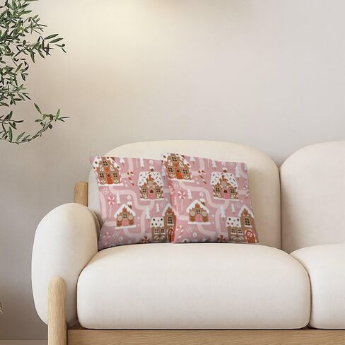 PIULlRAO Merry Christmas Throw Pillow Covers Set of 2 18x18 Christmas Gingerbread Pattern Farmhouse Cushion Case Modern Square Pillow Covers Washable Pillowcase for Sofa Living Room Bed Couch Decor in Saudi Arabia