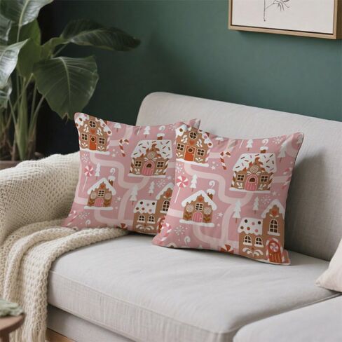 PIULlRAO Merry Christmas Throw Pillow Covers Set of 2 18x18 Christmas Gingerbread Pattern Farmhouse Cushion Case Modern Square Pillow Covers Washable Pillowcase for Sofa Living Room Bed Couch Decor in Saudi Arabia
