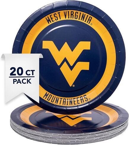أطباق ورقية من Desert Cactus West Virginia University WVU Mountaineers عدد 20 أطباق مستديرة مقاس 9 بوصة للبوابات الخلفية والحفلات والتخرج والمناسبات (التصميم A) in Saudi Arabia
