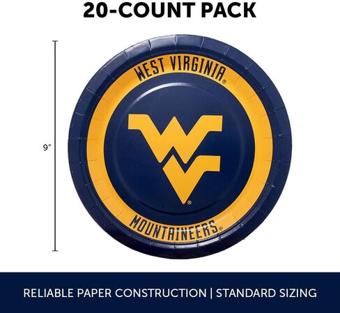 أطباق ورقية من Desert Cactus West Virginia University WVU Mountaineers عدد 20 أطباق مستديرة مقاس 9 بوصة للبوابات الخلفية والحفلات والتخرج والمناسبات (التصميم A) in Saudi Arabia