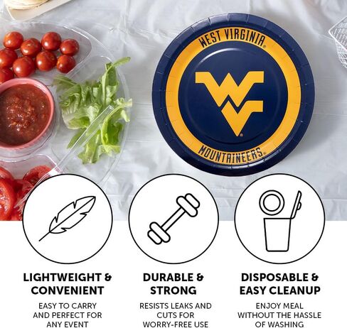أطباق ورقية من Desert Cactus West Virginia University WVU Mountaineers عدد 20 أطباق مستديرة مقاس 9 بوصة للبوابات الخلفية والحفلات والتخرج والمناسبات (التصميم A) in Saudi Arabia