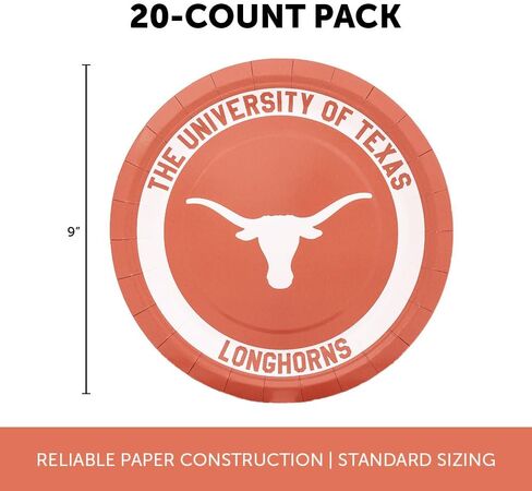 Desert Cactus University of Texas Paper Plates UT Longhorns 20 Count 9 inch Round Plates for Tailgates, Parties, Graduation and Events (Design A) in Saudi Arabia