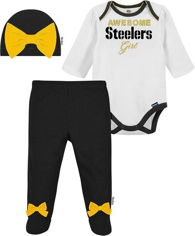 مجموعة هدايا Gerber NFL Pittsburgh Steelers مكونة من 3 قطع من بدلة للجسم وبنطلون وقبعة، أسود/أبيض، Pittsburgh Steelers، 0-3M in Saudi Arabia