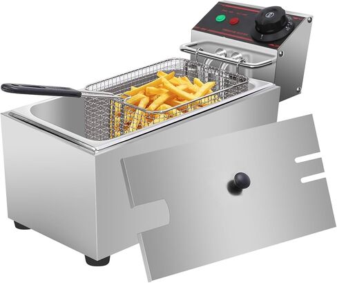 Deep Fryer Stainless Steel - Commercial Style Electric Fryer with Adjustable Thermostat, Rapid Heating & Oil Filtration Basket - Safe for Home Kitchen (Chips/Chicken/Donuts), 3L in Saudi Arabia
