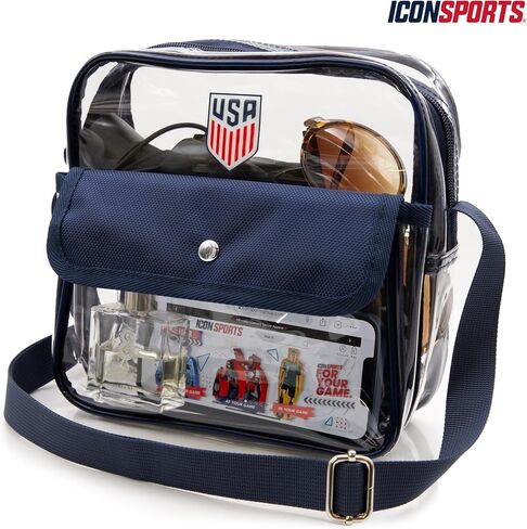 Icon Sports Official licensed U.S. Soccer Stadium Approved Clear Crossbody Bag with Zipper and Side Pocket in Saudi Arabia