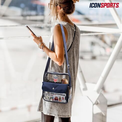 Icon Sports Official licensed U.S. Soccer Stadium Approved Clear Crossbody Bag with Zipper and Side Pocket in Saudi Arabia
