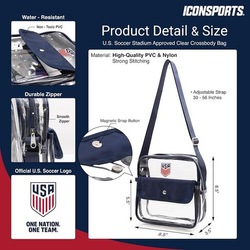 Icon Sports Official licensed U.S. Soccer Stadium Approved Clear Crossbody Bag with Zipper and Side Pocket in Saudi Arabia