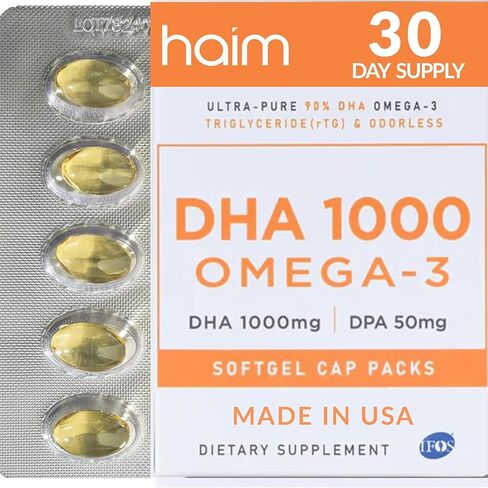 HAIM DHA 1000 Omega-3 Fish Oil, 90% Purity 1000mg DHA, 50mg DPA, 1100mg Omega-3 per Serving (1) in Saudi Arabia