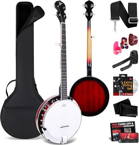 Pyle 5 String Resonator Banjo - Full Size 24 Bracket, Geared 5th Tuner Professional Instrument w/Remo Drum & Hardwood Back - Full Beginner Starter Kit Gig Bag, Tuner, Strings, Picks, Strap, tools in Saudi Arabia