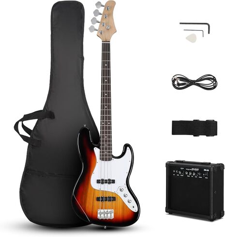 Ktaxon Electric Bass Guitar with 20Watt Amplifier, 4 String Right Handed Electric Bass Kit for Beginner & Professionals W/a Bag, Shoulder Strap, Guitar Pick, Wrench Tool(Black) in Saudi Arabia