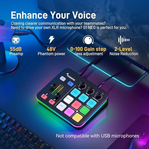 خلاط صوت للألعاب من MAONO، واجهة صوت مع Pro-preamp، RGB، بلوتوث، طاقة فانتوم 48 فولت للبث المباشر، البث الصوتي، إنشاء المحتوى، ألعاب MaonoCaster G1 NEO (ليس لميكروفون USB) in Kuwait