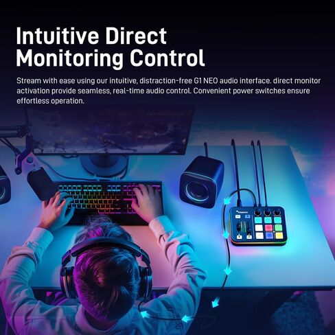 خلاط صوت للألعاب من MAONO، واجهة صوت مع Pro-preamp، RGB، بلوتوث، طاقة فانتوم 48 فولت للبث المباشر، البث الصوتي، إنشاء المحتوى، ألعاب MaonoCaster G1 NEO (ليس لميكروفون USB) in Kuwait