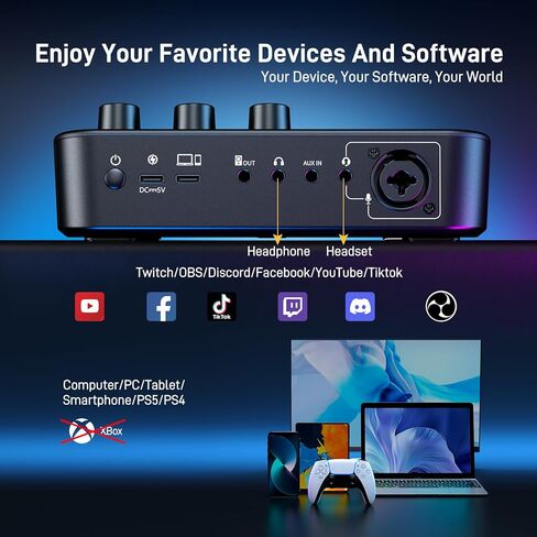 خلاط صوت للألعاب من MAONO، واجهة صوت مع Pro-preamp، RGB، بلوتوث، طاقة فانتوم 48 فولت للبث المباشر، البث الصوتي، إنشاء المحتوى، ألعاب MaonoCaster G1 NEO (ليس لميكروفون USB) in Kuwait