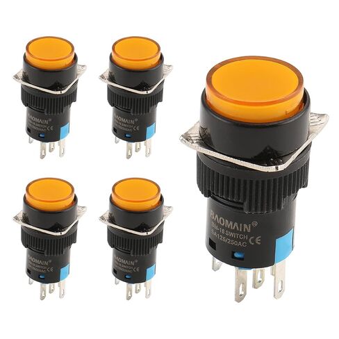 Baomain 5/8" 16mm Push Button Switch Momentary Round Cap LED Lamp Orange Light DC 24V SPDT 5 Pin 5 Pack in Saudi Arabia