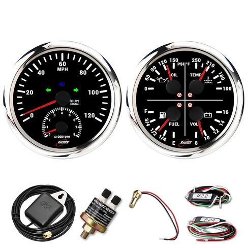 تعيين 2in1 مقياس سرعة الدوران عداد السرعة GPS + 4in1 الزيت ، مجموعة قياس الوقود المائي-110 مم (4-3/8 ") 7 ألوان LED DIAL أسود IP67 مقاوم للماء 12V/24V-للسيارات ، MORINE ، MOTO in Saudi Arabia