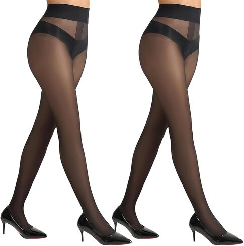 SUREPOCH Sheer Nylon Tights for Women 20D T Crotch Pantyhose Control Top High Waist Black Stockings Reinforced Toe in Kuwait