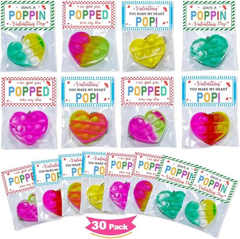 JUNQIU Valentines Day Cards For Kids School, 30 Pack Pop It Valentines Cards For Kids, Bulk Valentines Exchange Cards For Kids Classroom, Class Valentines Day Gifts For Boys Girls in Kuwait