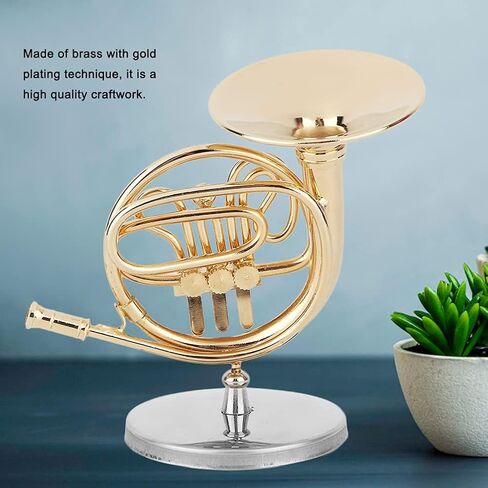 Miniature French Horn Brass Gold Plated Exquisite Handcrafted Musical Instrument Replica Ornament for Music Lovers and Home Decor in Saudi Arabia