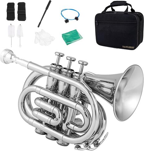 YAYUZEST Pocket Trumpet B Flat Brass Bb Pocket Trumpet with Mouthpiece 7C, Cleaning Cloth, Hard Case, Gloves (Gold) in Saudi Arabia