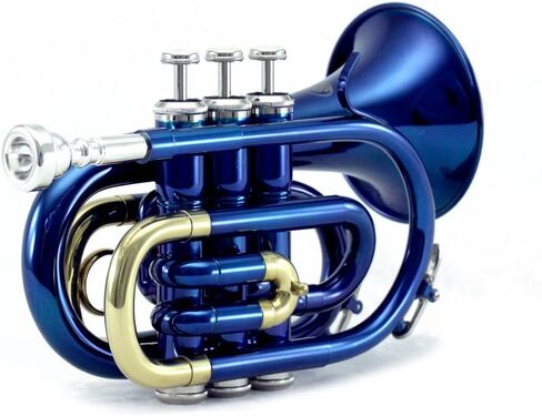 Sky Band Approved Brass Bb Pocket Trumpet with Case, Cloth, Gloves and Valve Oil, Guarantee Top Quality Sound, Gold (Blue) in Kuwait