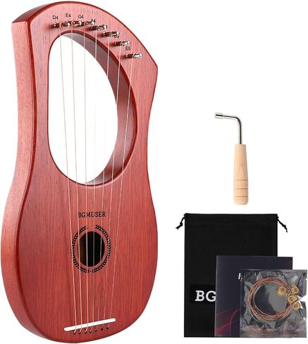 BGMUSER Lyre Harp 7 أوتار مع حقيبة، مفتاح ضبط، أوتار معدنية، جسم الماهوجني وسرج العظام، أداة قيثارة صغيرة للمبتدئين in Kuwait