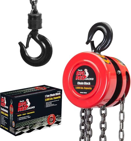 رافعة سلسلة يدوية BIG RED TR9010-4: خطافان للخدمة الشاقة، سقوط سلسلة يدوية 8 أقدام/2.5 متر لبناء المستودعات وآلات السيارات، سعة 1 طن (2000 رطل)، أحمر in Saudi Arabia