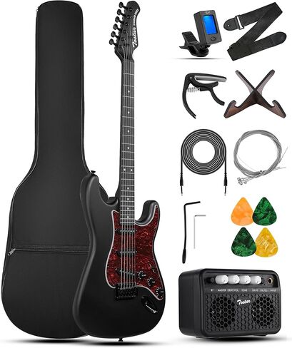 Tostar Electric Guitar Kit for Beginners with Amp SSS Pickup Black Electric Guitars with Gig Bag,Capo,Tremolo,Tuner, Strap, Picks Stratocaster 39" Full Size Heavy Metal 6 String for Gifts in Saudi Arabia