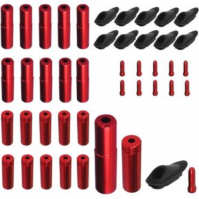Lotatheta 10 PCs Each Red Bike Brake Cable Tips Caps End Crimp Shift Derailleur + Cable Tube Clamp Grommets Frame Buckles Clip Holder Wire Line Pipe Guide Plugs Organizer Road Mountain Bicycle