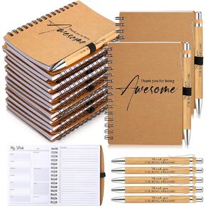 Tellingyou Employee Teacher Appreciation Gift Bulk Spiral Notebook and Pen Nurse Thank You Gift Weekly To Do List Notepad with Ballpoint Pen Inspirational Journal for Coworker(Kraft, 10 Sets)